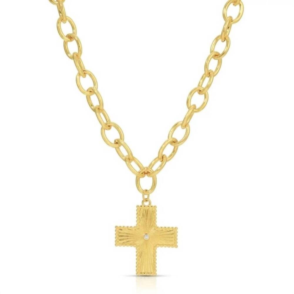 NEW SPLENDID IRIS women's cross statement necklace in gold
